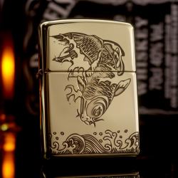 Bật lửa zippo đồng bóng armor khắc cá chép 2 mặt - Mã SP: ZPC2338-169