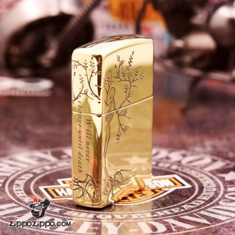 Bật Lửa Zippo đồng Khắc Hình Cây Tình Yêu Cùng Lời Thề Bên Nhau Bản Amor