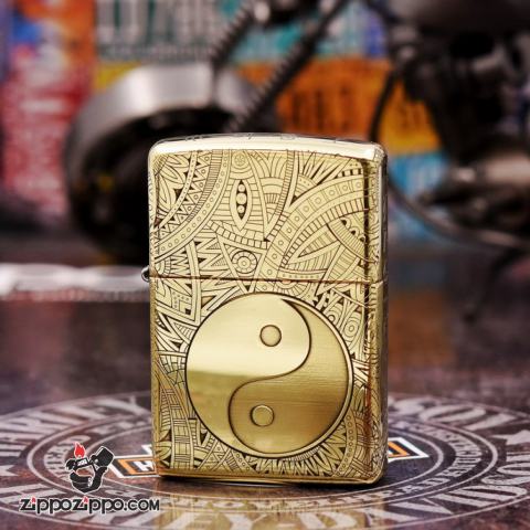 Bật Lửa Zippo Đồng Khắc Hoa Văn Bát Quái