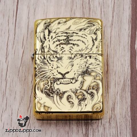 Bật lửa Zippo đồng khối khắc Hổ và móng vuốt Amor