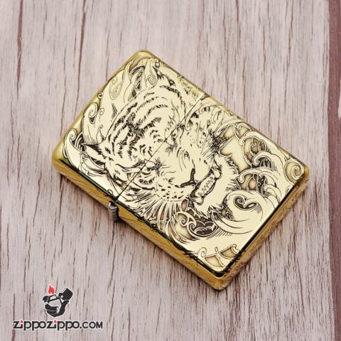 Bật lửa Zippo đồng khối khắc Hổ và móng vuốt Amor