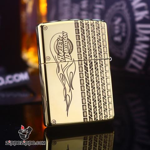 Bật lửa Zippo đồng khối khắc skull moto Harley Davidson Bản Amor