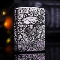 Bật lửa Zippo Phiên Bản Bạc Nguyên Khối Chạm Khắc Chim Phượng Hoàng