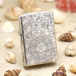 Zippo Chính Hãng Bạc Khối Khắc Vòm Hoa Mẫu Đơn Xung Quanh bản armor