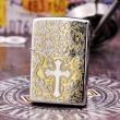 Zippo Chính Hãng Màu Bạc Khắc Hoa Văn Arab Xung Quanh Thánh Giá