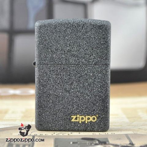 Zippo Chính Hãng Màu Cát Sần Xám khắc logo zippo